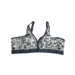 Cacique Bra Size 42C Blue White Floral Unlined Full Coverage No Wire Cotton